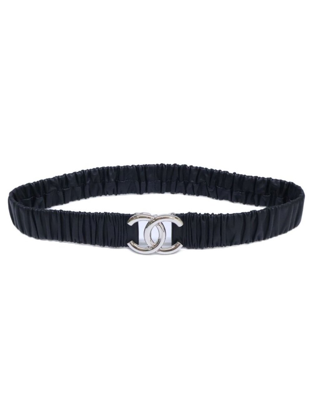 Chanel CC Logo Rubber Gathered Leather 70/28 Belt